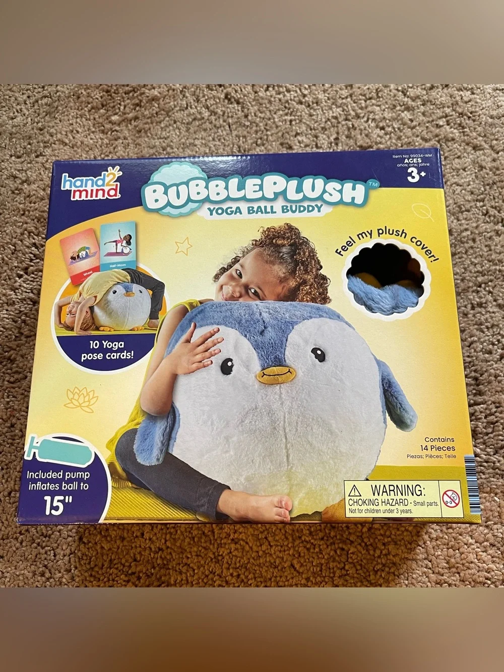 BNWT BubblePlush Yoga Ball Buddy - Blue Penguin Plush for Kids
